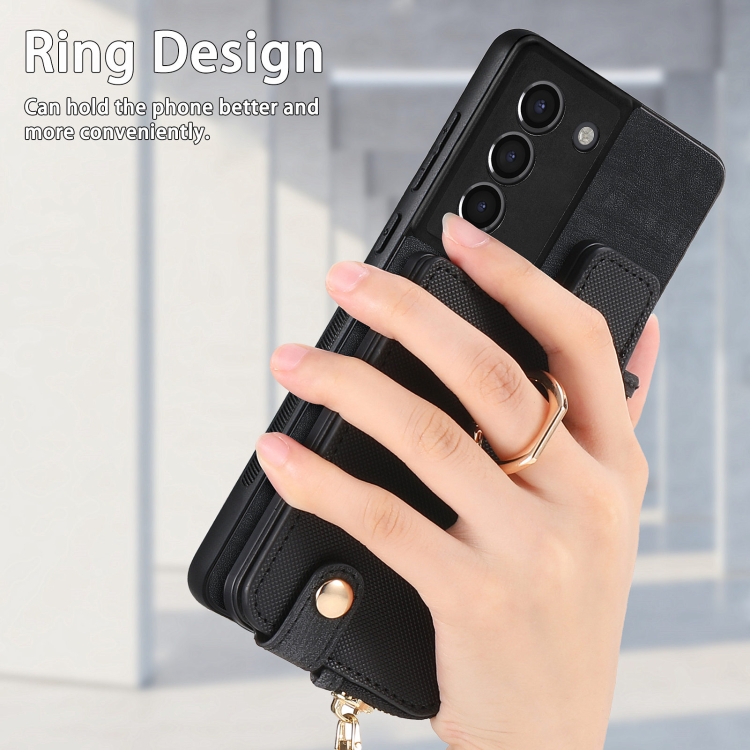 For Samsung Galaxy S21+ 5G Cross Leather Ring Vertical Zipper Wallet Back Phone Case(Black) For Samsung Galaxy S21+ 5G Cross Leather Ring Vertical Zipper Wallet Back Phone Case(Black)