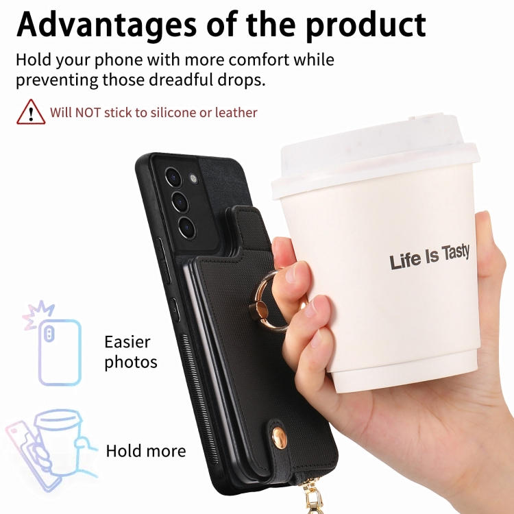 For Samsung Galaxy S21+ 5G Cross Leather Ring Vertical Zipper Wallet Back Phone Case(Black) For Samsung Galaxy S21+ 5G Cross Leather Ring Vertical Zipper Wallet Back Phone Case(Black)