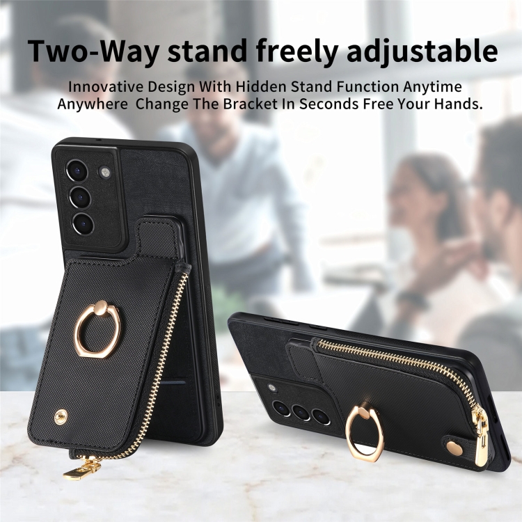 For Samsung Galaxy S21+ 5G Cross Leather Ring Vertical Zipper Wallet Back Phone Case(Black) For Samsung Galaxy S21+ 5G Cross Leather Ring Vertical Zipper Wallet Back Phone Case(Black)