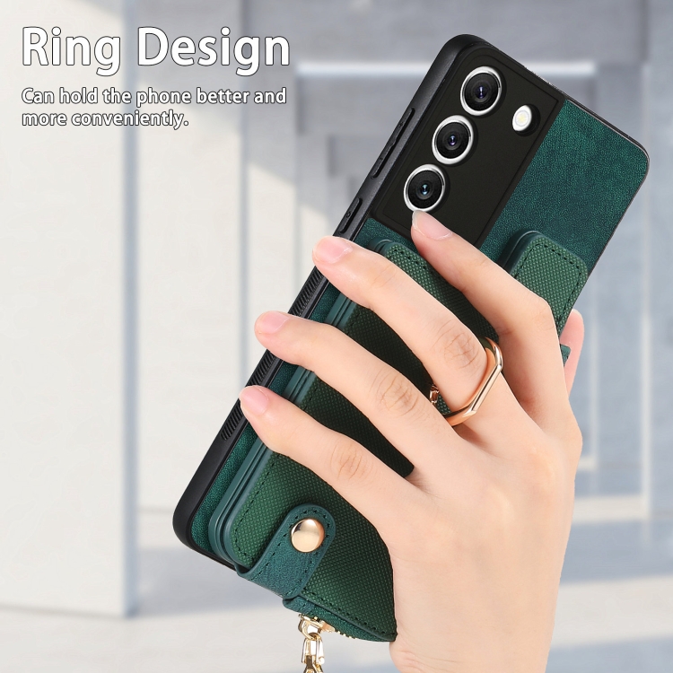 For Samsung Galaxy S22+ 5G Cross Leather Ring Vertical Zipper Wallet Back Phone Case(Green) For Samsung Galaxy S22+ 5G Cross Leather Ring Vertical Zipper Wallet Back Phone Case(Green)
