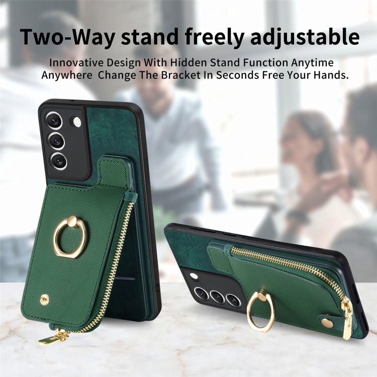 For Samsung Galaxy S22+ 5G Cross Leather Ring Vertical Zipper Wallet Back Phone Case(Green) For Samsung Galaxy S22+ 5G Cross Leather Ring Vertical Zipper Wallet Back Phone Case(Green)