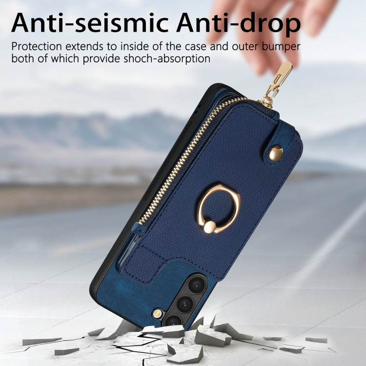 For Samsung Galaxy S23+ 5G Cross Leather Ring Vertical Zipper Wallet Back Phone Case(Blue) For Samsung Galaxy S23+ 5G Cross Leather Ring Vertical Zipper Wallet Back Phone Case(Blue)