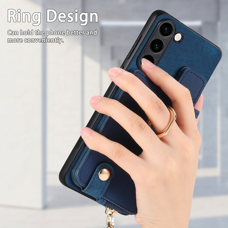 For Samsung Galaxy S23+ 5G Cross Leather Ring Vertical Zipper Wallet Back Phone Case(Blue) For Samsung Galaxy S23+ 5G Cross Leather Ring Vertical Zipper Wallet Back Phone Case(Blue)