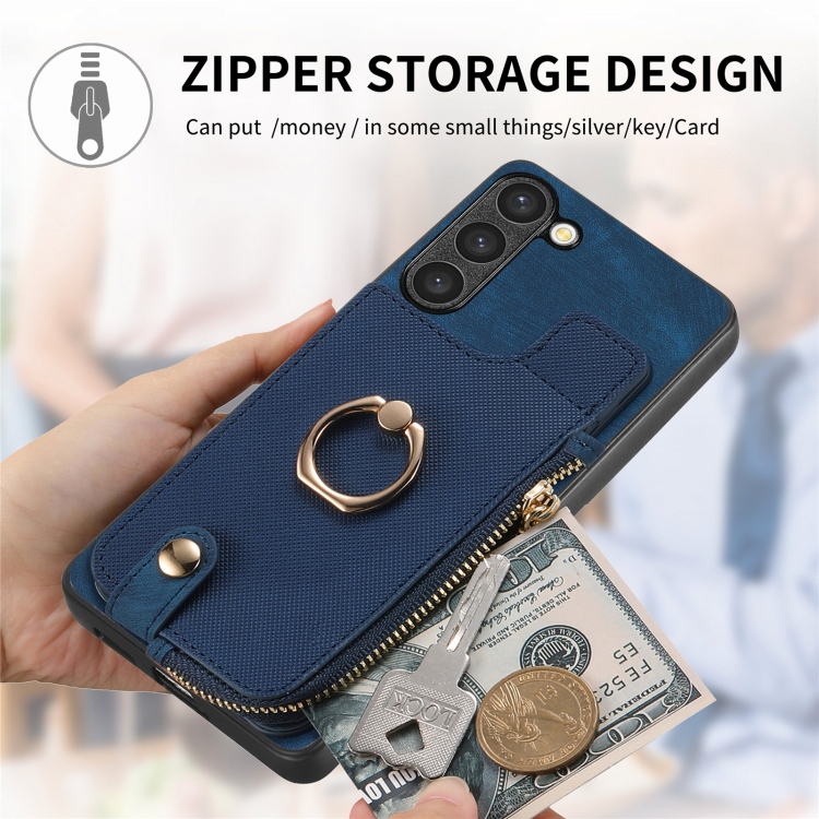 For Samsung Galaxy S23+ 5G Cross Leather Ring Vertical Zipper Wallet Back Phone Case(Blue) For Samsung Galaxy S23+ 5G Cross Leather Ring Vertical Zipper Wallet Back Phone Case(Blue)
