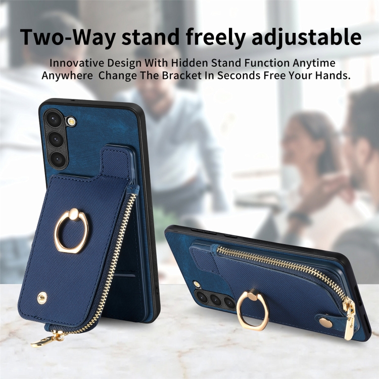 For Samsung Galaxy S23+ 5G Cross Leather Ring Vertical Zipper Wallet Back Phone Case(Blue) For Samsung Galaxy S23+ 5G Cross Leather Ring Vertical Zipper Wallet Back Phone Case(Blue)