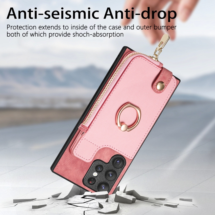 For Samsung Galaxy S23 Ultra 5G Cross Leather Ring Vertical Zipper Wallet Back Phone Case(Pink) For Samsung Galaxy S23 Ultra 5G Cross Leather Ring Vertical Zipper Wallet Back Phone Case(Pink)