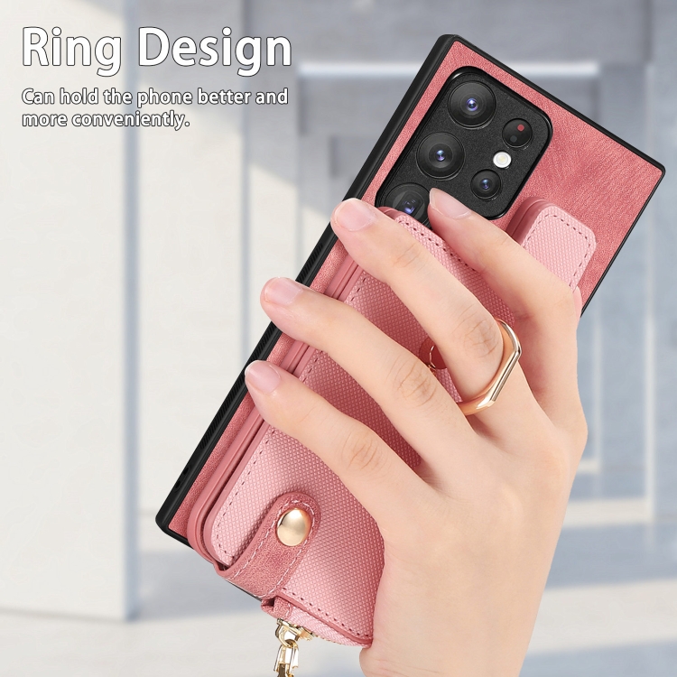 For Samsung Galaxy S23 Ultra 5G Cross Leather Ring Vertical Zipper Wallet Back Phone Case(Pink) For Samsung Galaxy S23 Ultra 5G Cross Leather Ring Vertical Zipper Wallet Back Phone Case(Pink)