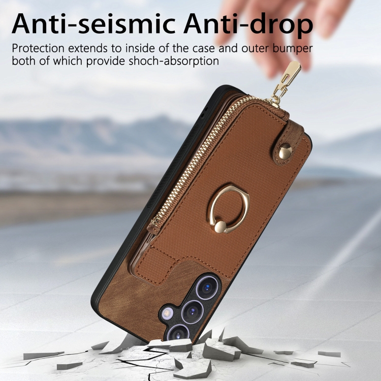For Samsung Galaxy S24 5G Cross Leather Ring Vertical Zipper Wallet Back Phone Case(Brown) For Samsung Galaxy S24 5G Cross Leather Ring Vertical Zipper Wallet Back Phone Case(Brown)