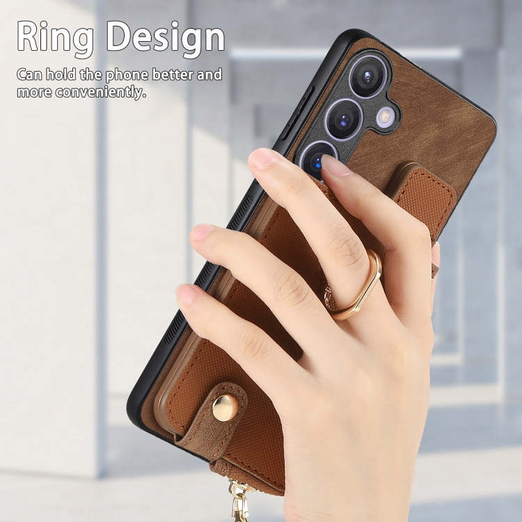 For Samsung Galaxy S24 5G Cross Leather Ring Vertical Zipper Wallet Back Phone Case(Brown) For Samsung Galaxy S24 5G Cross Leather Ring Vertical Zipper Wallet Back Phone Case(Brown)