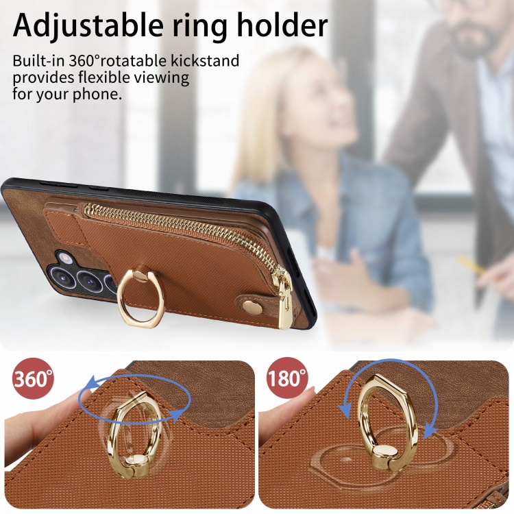 For Samsung Galaxy S24 5G Cross Leather Ring Vertical Zipper Wallet Back Phone Case(Brown) For Samsung Galaxy S24 5G Cross Leather Ring Vertical Zipper Wallet Back Phone Case(Brown)