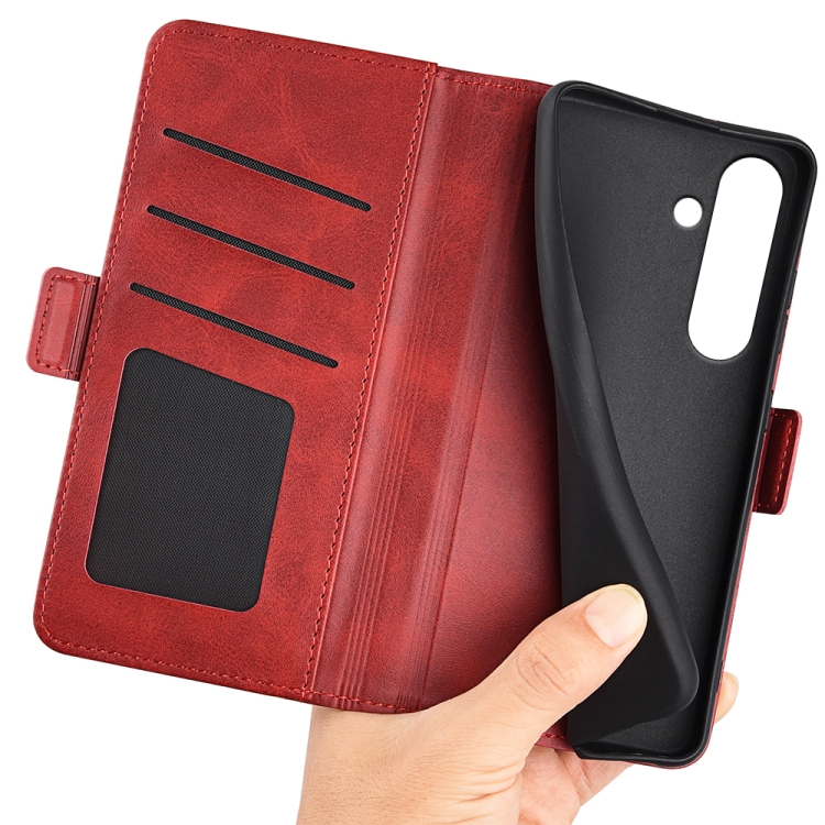 For Samsung Galaxy S24 FE 5G Dual-side Magnetic Buckle Horizontal Flip Leather Phone Case(Red)