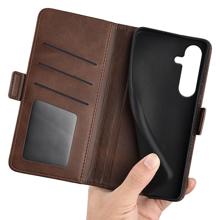 For Samsung Galaxy S25+ 5G Dual-side Magnetic Buckle Horizontal Flip Leather Phone Case(Brown)