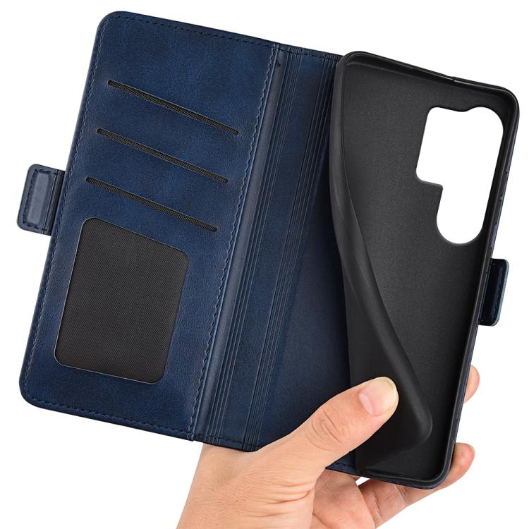For Samsung Galaxy S25 Ultra 5G Dual-side Magnetic Buckle Horizontal Flip Leather Phone Case(Dark Blue)