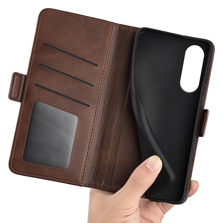 For Samsung Galaxy S25 Edge 5G Dual-side Magnetic Buckle Horizontal Flip Leather Phone Case(Brown)