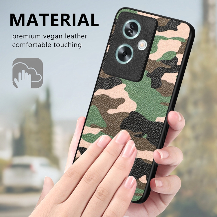 Para OPPO A79 5G Funda trasera de cuero de camuflaje retro (azul)