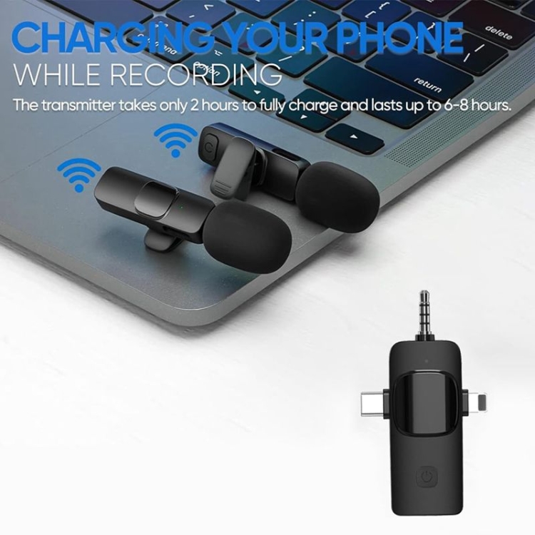 Microfono Wireless per iPhone, Telefono Android, Fotocamera, Laptop,  MacBook, Doppio microfono lavalier professionale con 3 adattatori per cavo  per registrazione video, Vlog, Tiktok, , meeting : :  Elettronica