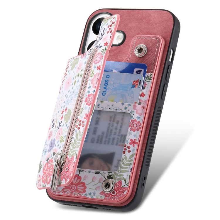 For iPhone 16 Plus Retro Painted Zipper Wallet Back Phone Case(Pink) For iPhone 16 Plus Retro Painted Zipper Wallet Back Phone Case(Pink)