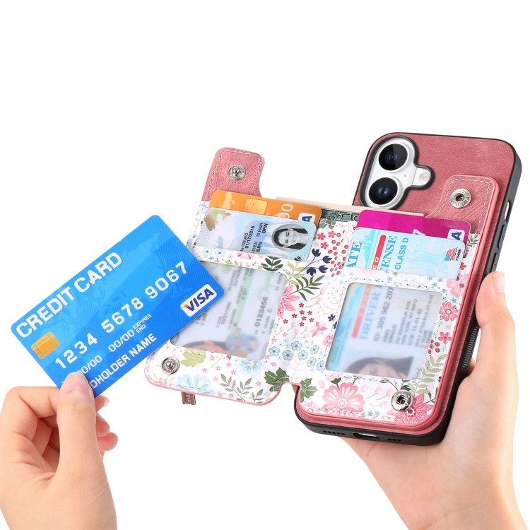 For iPhone 16 Plus Retro Painted Zipper Wallet Back Phone Case(Pink) For iPhone 16 Plus Retro Painted Zipper Wallet Back Phone Case(Pink)