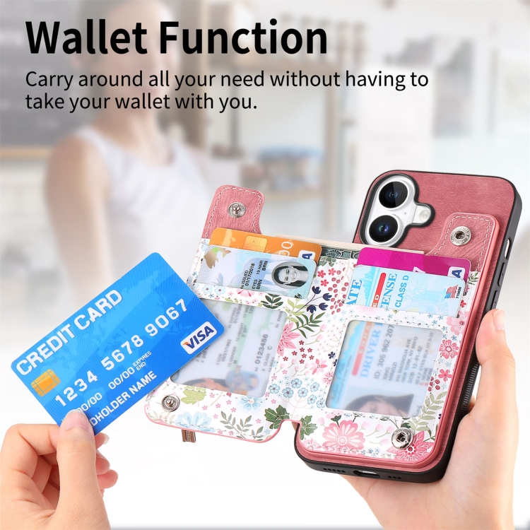 For iPhone 16 Plus Retro Painted Zipper Wallet Back Phone Case(Pink) For iPhone 16 Plus Retro Painted Zipper Wallet Back Phone Case(Pink)