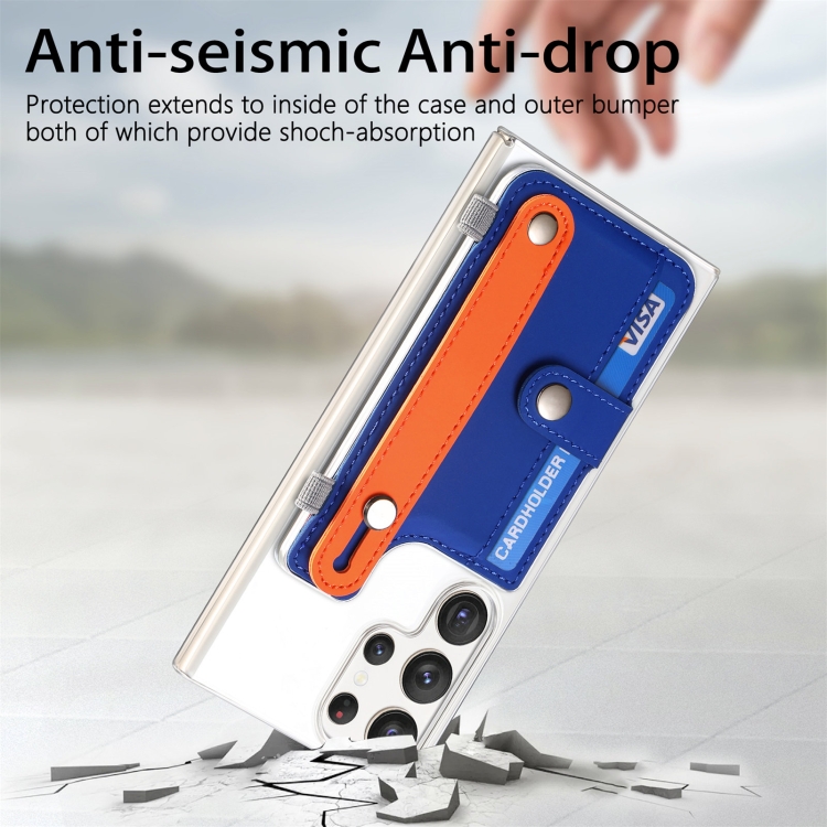 For Samsung Galaxy S23 Ultra 5G Multi-functional Wristband Card Wallet Transparent Phone Case(Blue) For Samsung Galaxy S23 Ultra 5G Multi-functional Wristband Card Wallet Transparent Phone Case(Blue)
