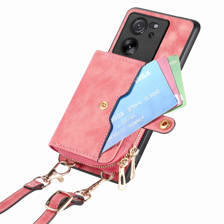 Para Xiaomi 13T / 13T Pro Crossbody Funda para teléfono con billetera con  cremallera multifunción (rosa)