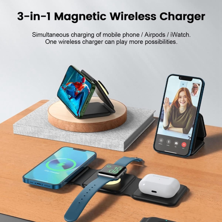 Cargador inalámbrico plegable magnético multifunción F20 3 en 1 de 15 W  para iPhone Series, Apple