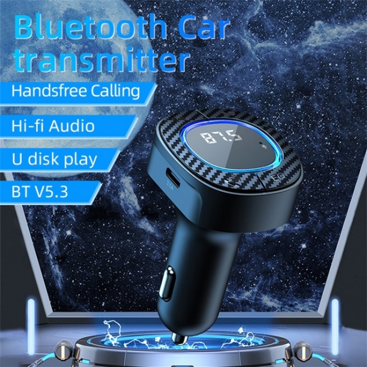 C49 con puerto tipo C + USB Transmisor FM Adaptador Bluetooth para coche  Luz ambiental Reproductor de música MP3