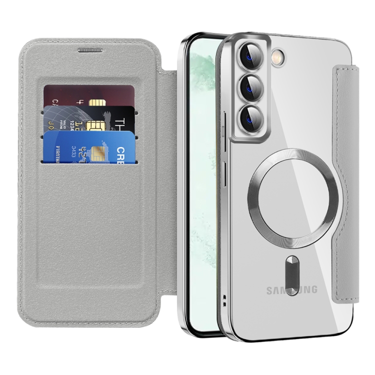 For Samsung Galaxy S22+ 5G Shield MagSafe RFID Anti-theft Leather Phone Case(Grey) For Samsung Galaxy S22+ 5G Shield MagSafe RFID Anti-theft Leather Phone Case(Grey)