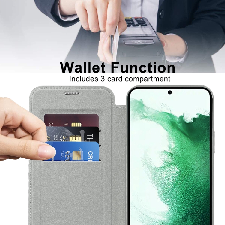 For Samsung Galaxy S22+ 5G Shield MagSafe RFID Anti-theft Leather Phone Case(Grey) For Samsung Galaxy S22+ 5G Shield MagSafe RFID Anti-theft Leather Phone Case(Grey)