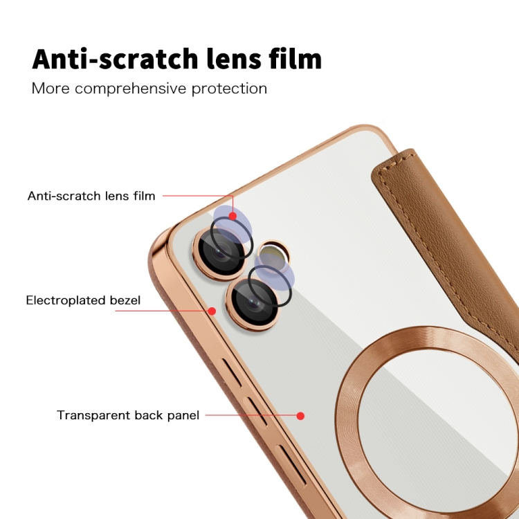 For Samsung Galaxy A05 Shield MagSafe RFID Anti-theft Leather Phone Case(Brown)