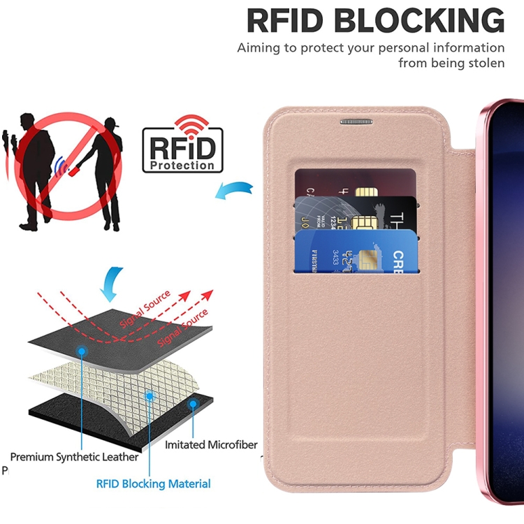 For Samsung Galaxy S25+ 5G Shield MagSafe RFID Anti-theft Leather Phone Case(Pink) For Samsung Galaxy S25+ 5G Shield MagSafe RFID Anti-theft Leather Phone Case(Pink)