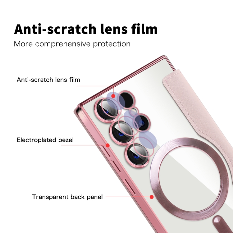 For Samsung Galaxy S25 Ultra 5G Shield MagSafe RFID Anti-theft Leather Phone Case(Pink)