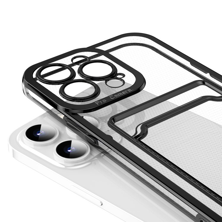 For iPhone 15 Plus Electroplating Frame Card Slot Phone Case(Black) For iPhone 15 Plus Electroplating Frame Card Slot Phone Case(Black)