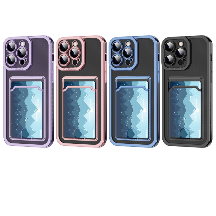 For iPhone 15 Plus Electroplating Frame Card Slot Phone Case(Black) For iPhone 15 Plus Electroplating Frame Card Slot Phone Case(Black)