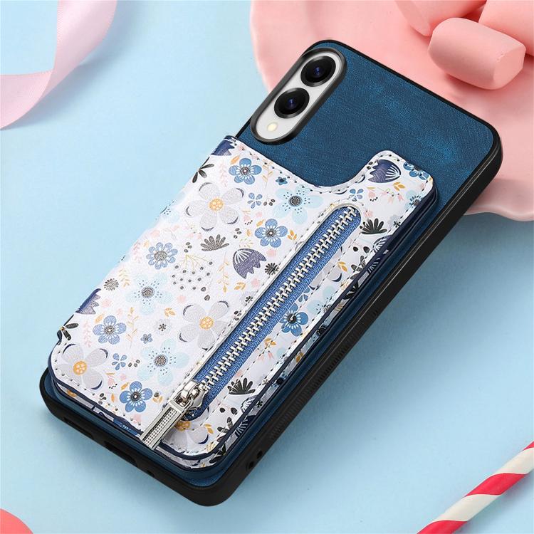 For Samsung Galaxy S25 Edge 5G Retro Painted Zipper Wallet Back Phone Case(Blue)