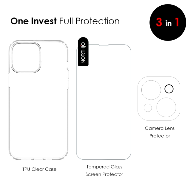 For iPhone 15 NORTHJO 3 in 1 TPU Phone Case with Screen Film and Lens Film(Clear) For iPhone 15 NORTHJO 3 in 1 TPU Phone Case with Screen Film and Lens Film(Clear)