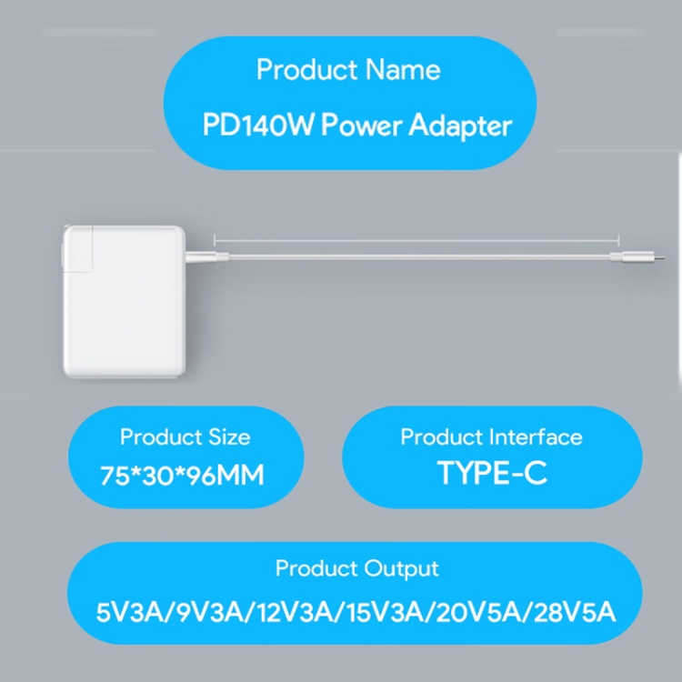 PD3.1 140W USB-C PD Laptop Power Adapter for Apple M1 / M2 MacBook Series EU Plug PD3.1 140W USB-C PD Laptop Power Adapter for Apple M1 / M2 MacBook Series EU Plug
