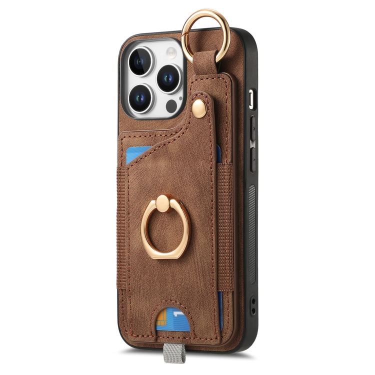 For iPhone 16 Pro Retro Skin-feel Ring Card Bag Phone Case with Hang Loop(Brown) For iPhone 16 Pro Retro Skin-feel Ring Card Bag Phone Case with Hang Loop(Brown)