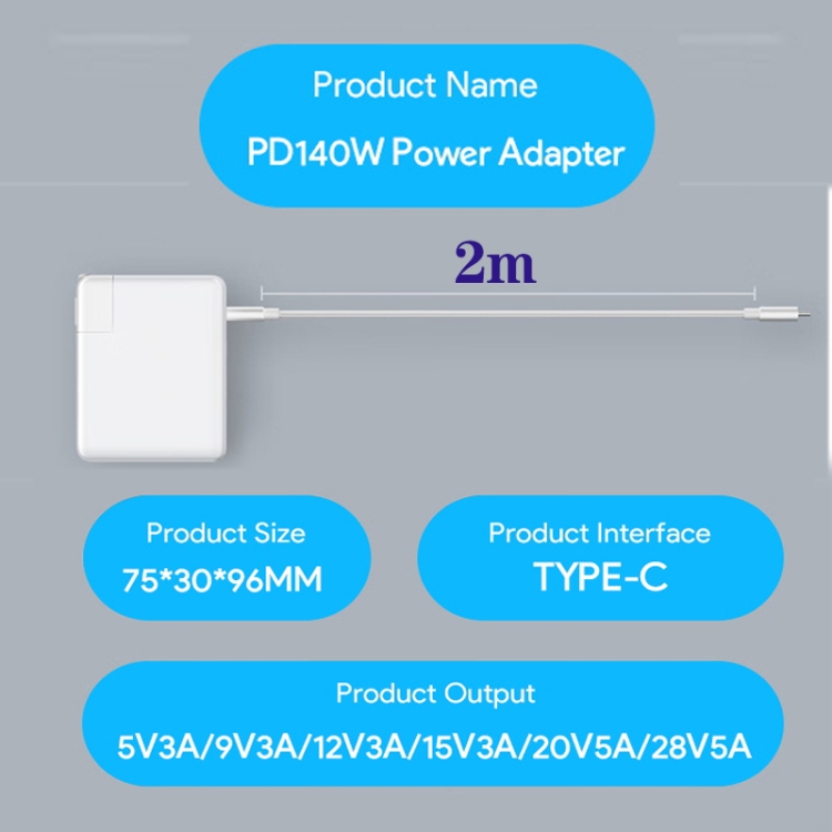 PD3.1 140W USB-C PD Laptop Power Adapter + 2m 5A USB-C to USB-C Data Cable EU Plug PD3.1 140W USB-C PD Laptop Power Adapter + 2m 5A USB-C to USB-C Data Cable EU Plug