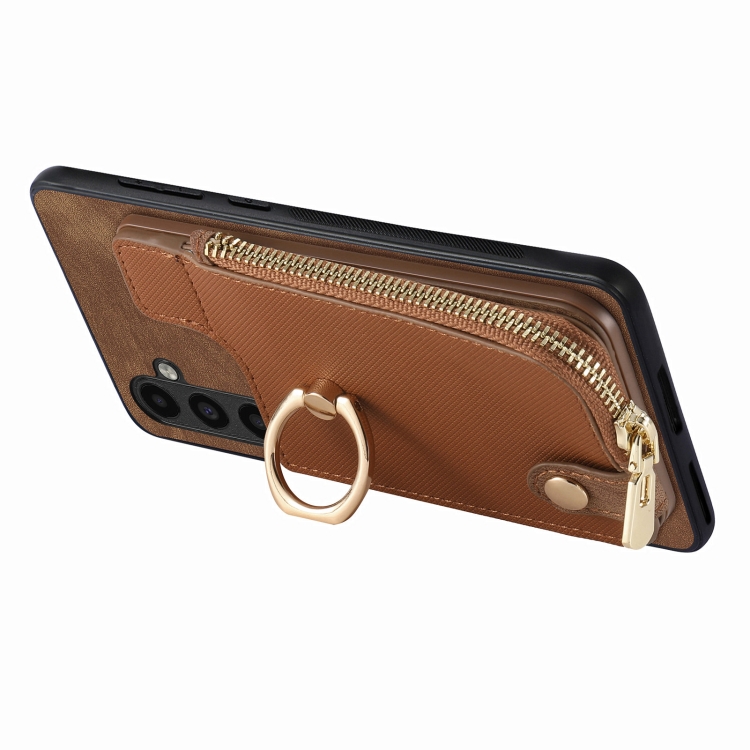 For Samsung Galaxy S24 Ultra 5G Cross Leather Ring Vertical Zipper Wallet Back Phone Case(Brown) For Samsung Galaxy S24 Ultra 5G Cross Leather Ring Vertical Zipper Wallet Back Phone Case(Brown)