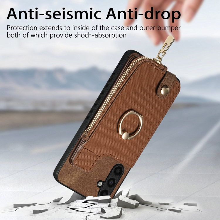 For Samsung Galaxy S24 Ultra 5G Cross Leather Ring Vertical Zipper Wallet Back Phone Case(Brown) For Samsung Galaxy S24 Ultra 5G Cross Leather Ring Vertical Zipper Wallet Back Phone Case(Brown)
