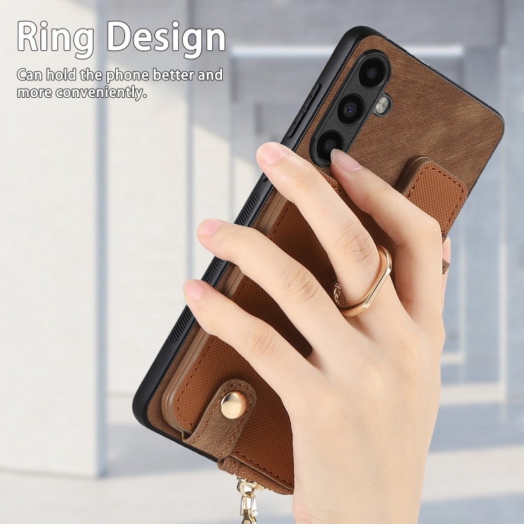 For Samsung Galaxy S24 Ultra 5G Cross Leather Ring Vertical Zipper Wallet Back Phone Case(Brown) For Samsung Galaxy S24 Ultra 5G Cross Leather Ring Vertical Zipper Wallet Back Phone Case(Brown)