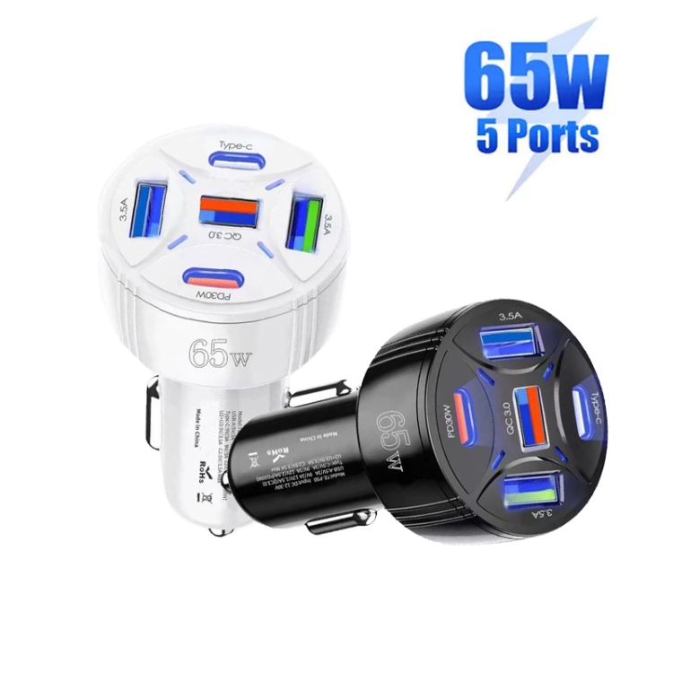TE-P50 65W PD30W Type-C x 2 + USB x 3 Multi Port Car Charger(Black) TE-P50 65W PD30W Type-C x 2 + USB x 3 Multi Port Car Charger(Black)