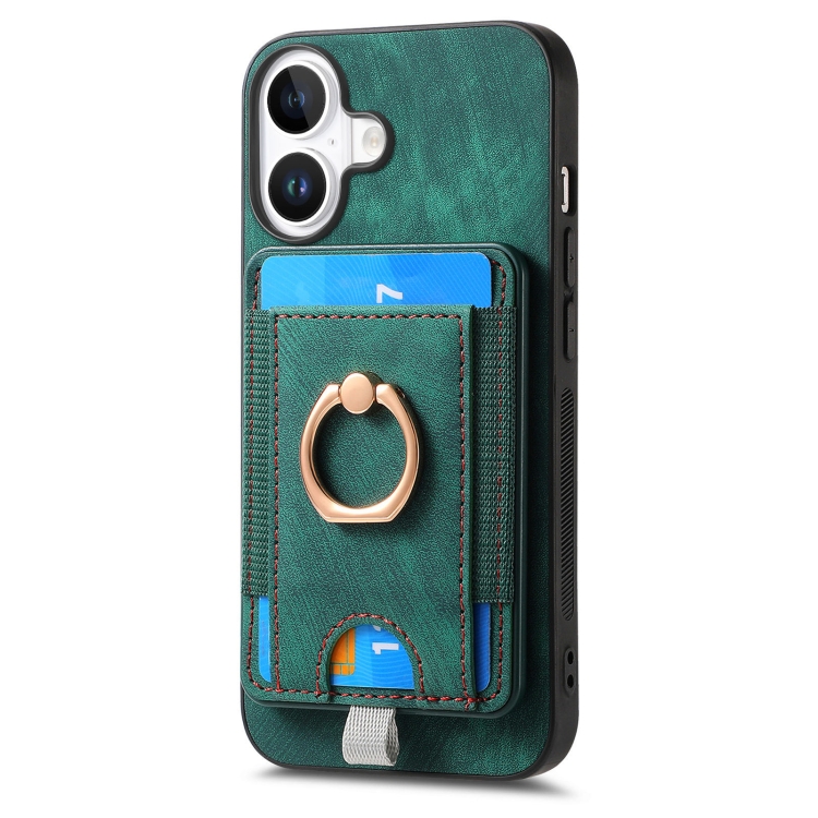For iPhone 16 Retro Splitable Magnetic Card Bag Leather Phone Case(Green) For iPhone 16 Retro Splitable Magnetic Card Bag Leather Phone Case(Green)