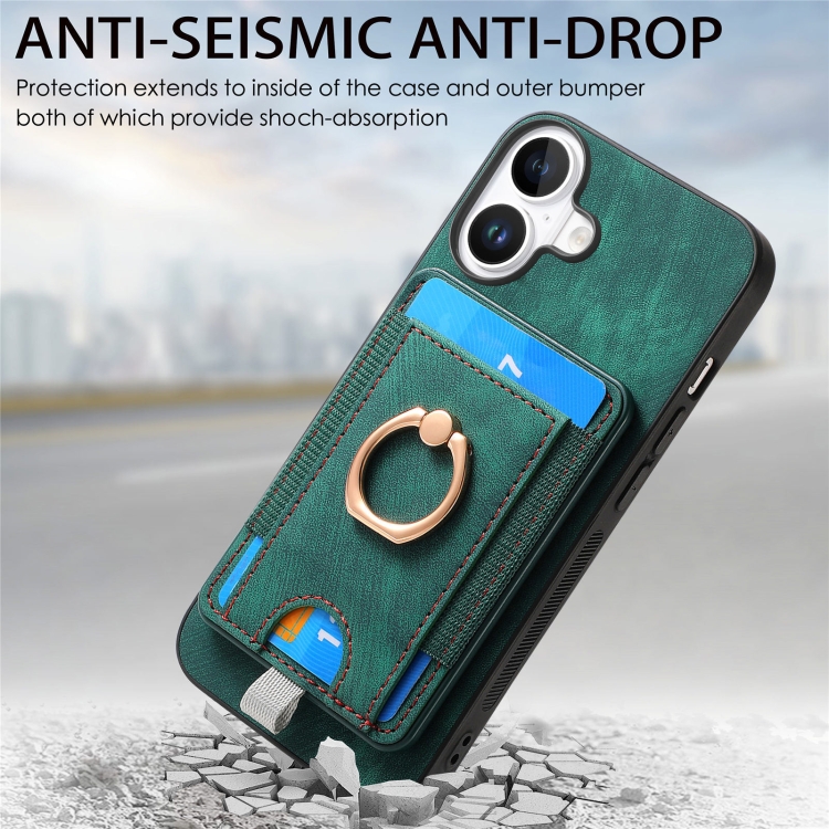 For iPhone 16 Retro Splitable Magnetic Card Bag Leather Phone Case(Green) For iPhone 16 Retro Splitable Magnetic Card Bag Leather Phone Case(Green)