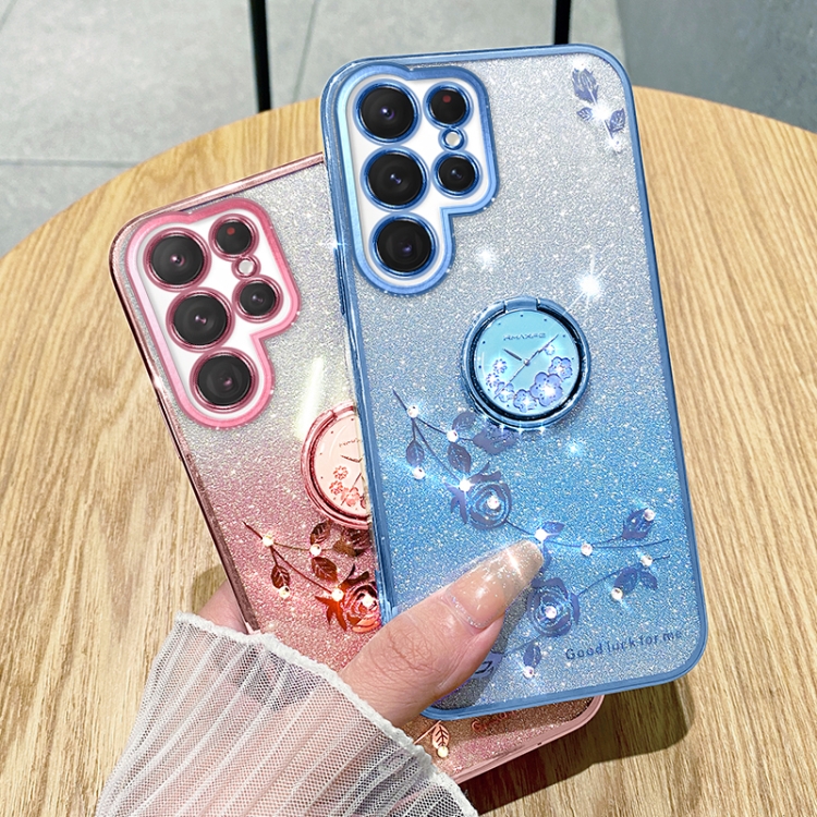 For Samsung Galaxy S24 Ultra 5G Gradient Glitter Immortal Flower Ring All-inclusive Phone Case(Blue) For Samsung Galaxy S24 Ultra 5G Gradient Glitter Immortal Flower Ring All-inclusive Phone Case(Blue)