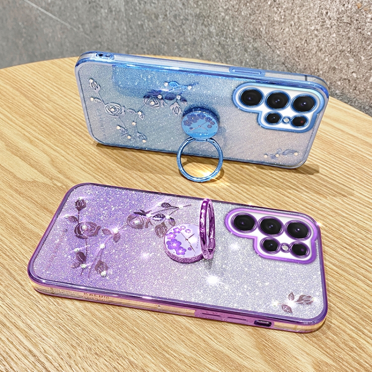 For Samsung Galaxy S24 Ultra 5G Gradient Glitter Immortal Flower Ring All-inclusive Phone Case(Blue) For Samsung Galaxy S24 Ultra 5G Gradient Glitter Immortal Flower Ring All-inclusive Phone Case(Blue)