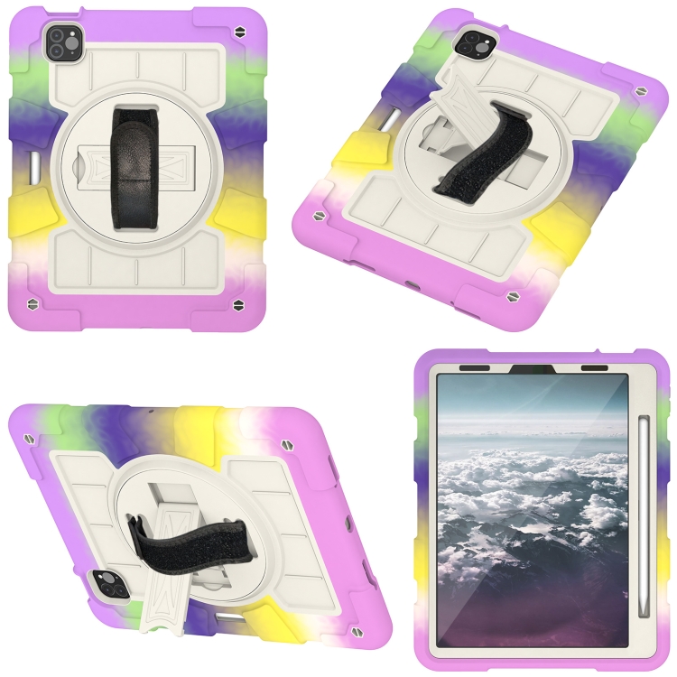 For iPad Air 2020 / 2022 10.9 Silicone Hybrid PC Shockproof Tablet Case with Shoulder Strap(Colorful Purple)