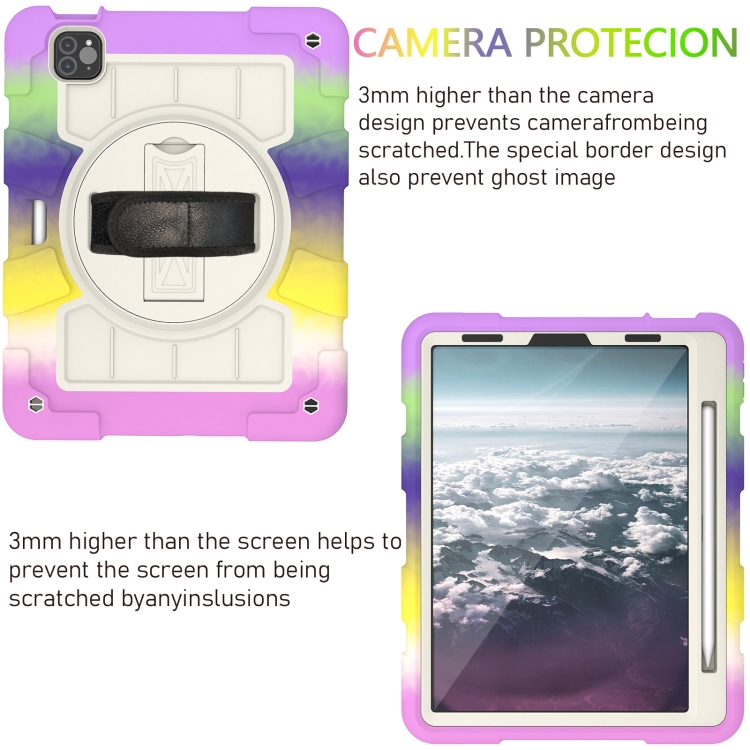 For iPad Air 2020 / 2022 10.9 Silicone Hybrid PC Shockproof Tablet Case with Shoulder Strap(Colorful Purple)