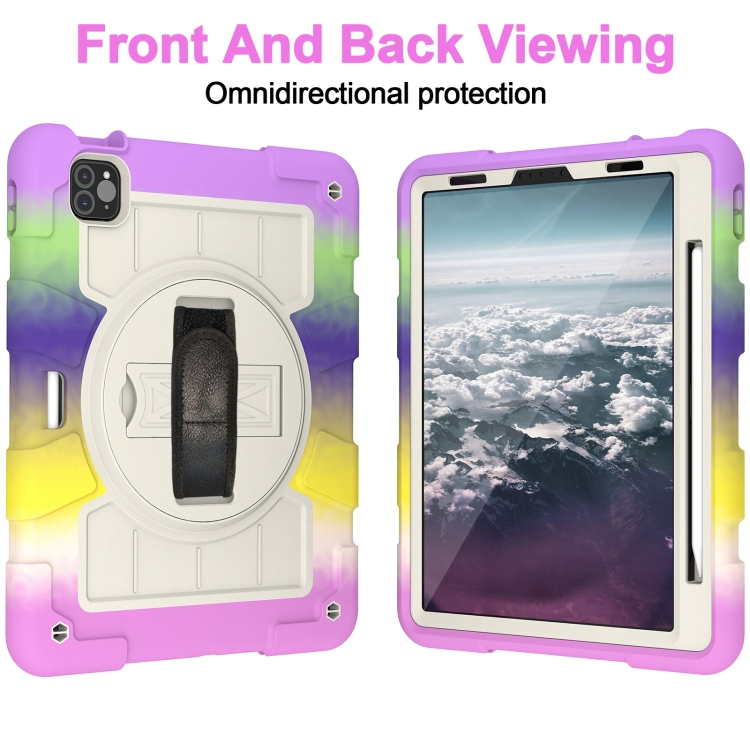 For iPad Air 2020 / 2022 10.9 Silicone Hybrid PC Shockproof Tablet Case with Shoulder Strap(Colorful Purple)